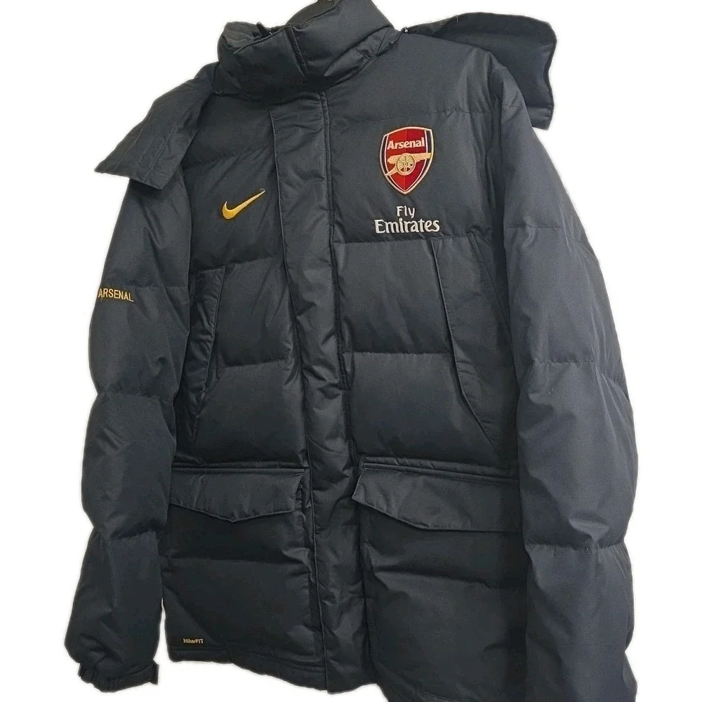 Nike Fit Arsenal Nylon Down Dark Grey Jacket Size M Football Soccer FLY EMIRATES